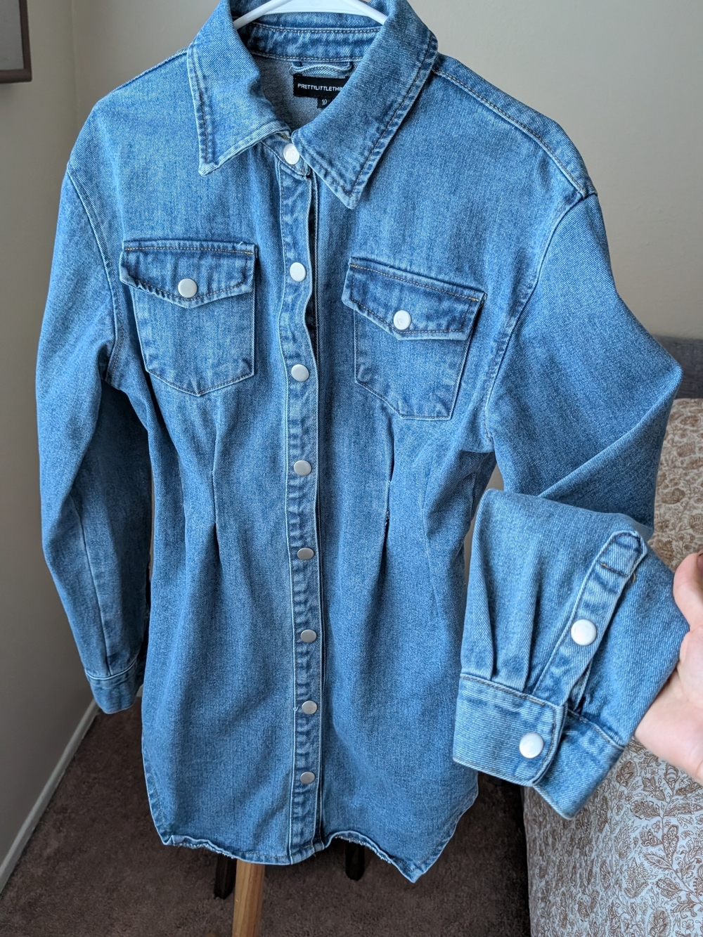 PrettyLittleThing Light Wash Denim Shirt Dress